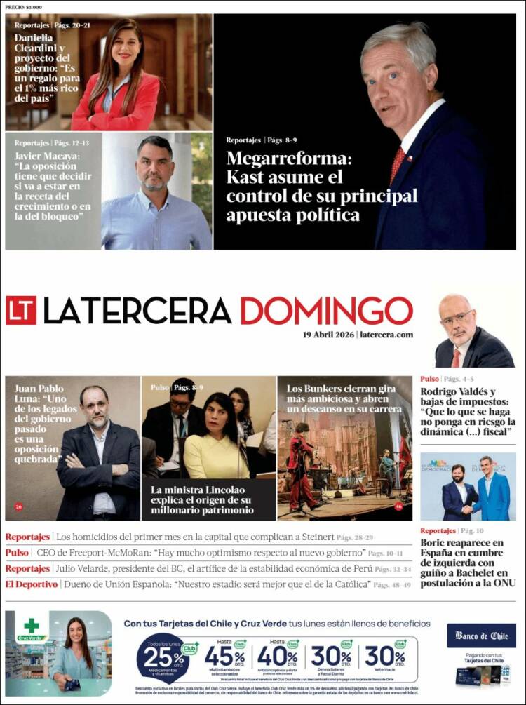 Portada de La Tercera (Chile)