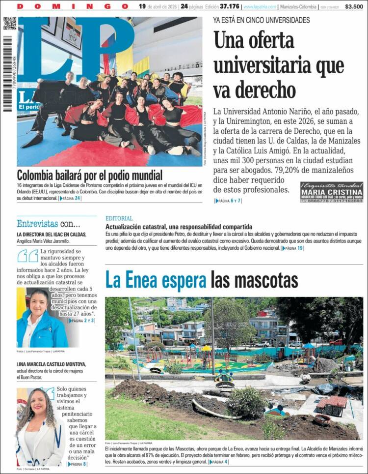 Portada de La Patria (Colombia)