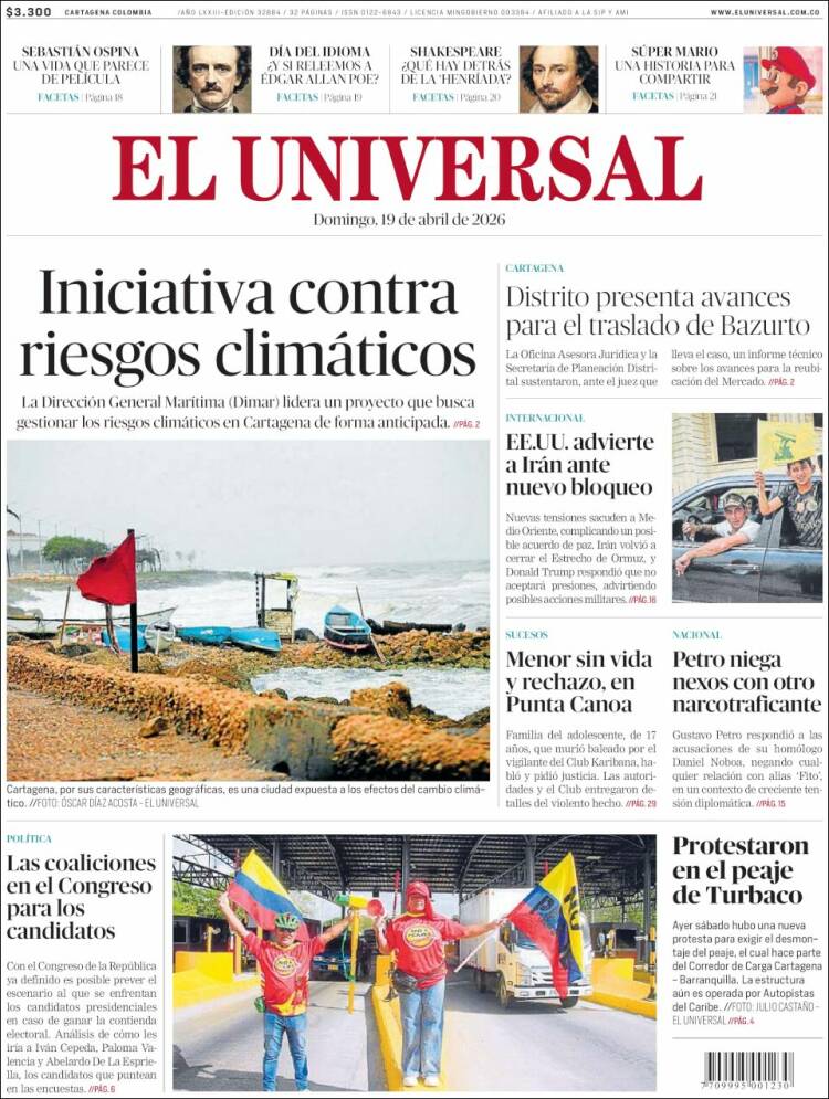 Portada de El Universal (Colombia)