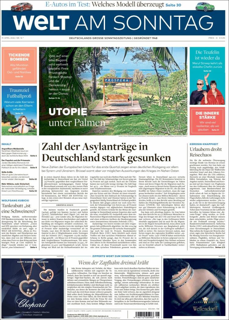 Portada de Die Welt (Alemania)