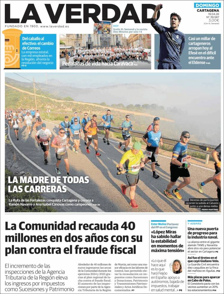 Portada de La Verdad de Cartagena (Espa&ntilde;a)