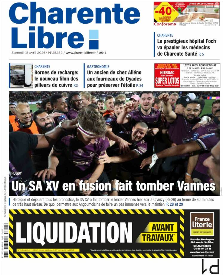 Portada de Charente Libre (Francia)