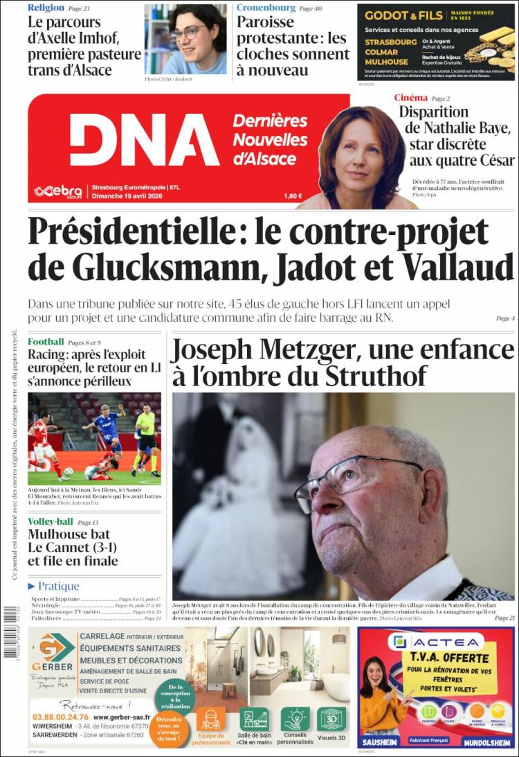 Portada de Les Dernières Nouvelles d'Alsace (Francia)