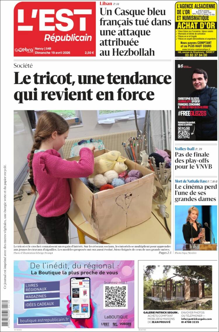 Portada de L'Est Republicain (Francia)