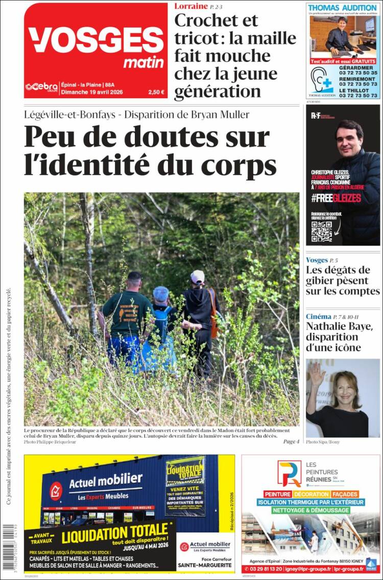 Portada de Vosges Matin (Francia)