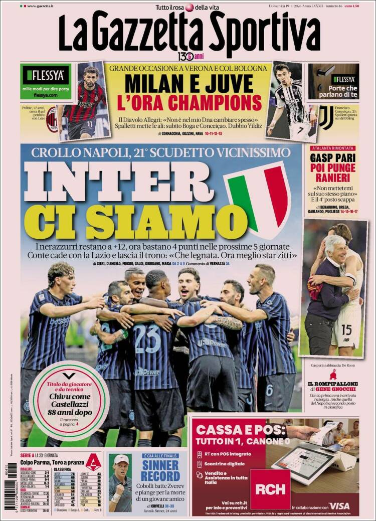 Portada de La Gazzetta dello Sport (Italia)