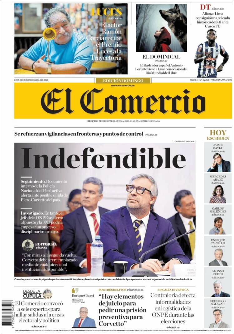 Portada de El Comercio (Per&uacute;)
