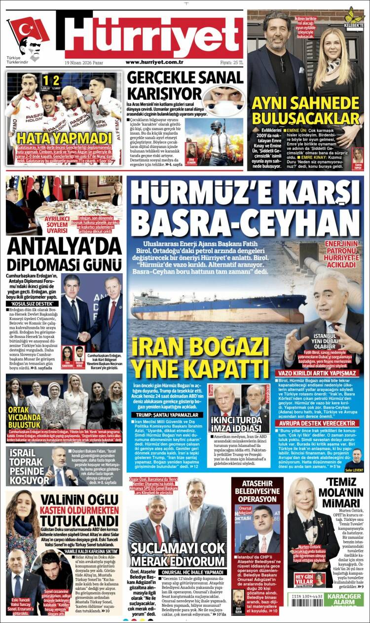 Portada de Hürriyet (Turqu&iacute;a)