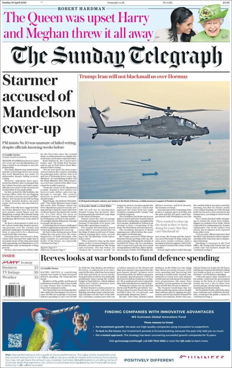 Portada de Daily Telegraph (Reino Unido)