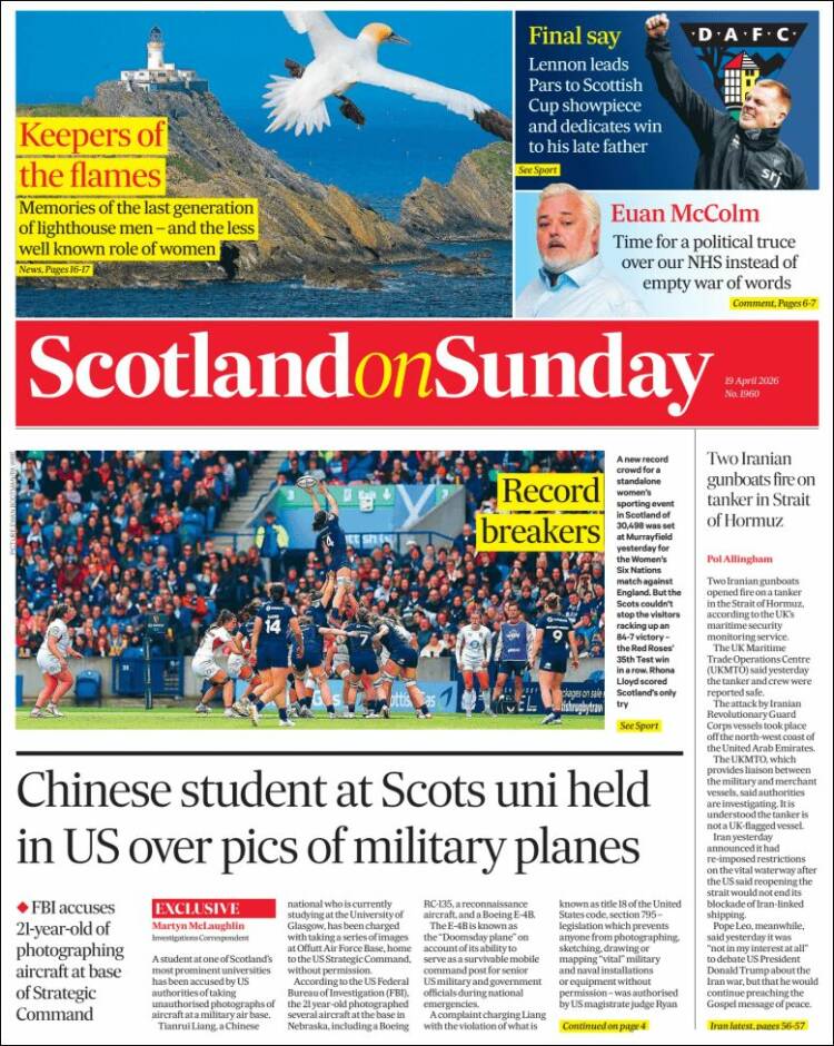 Portada de The Scotsman (Reino Unido)