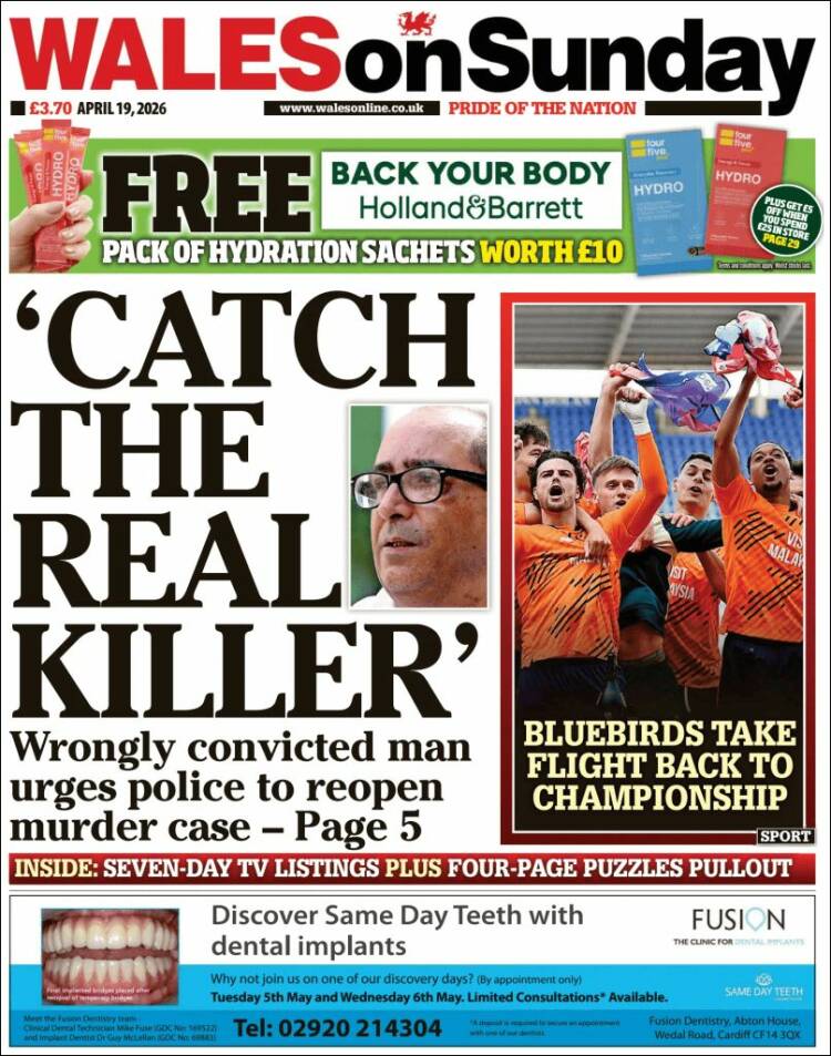 Portada de Western Mail (Reino Unido)