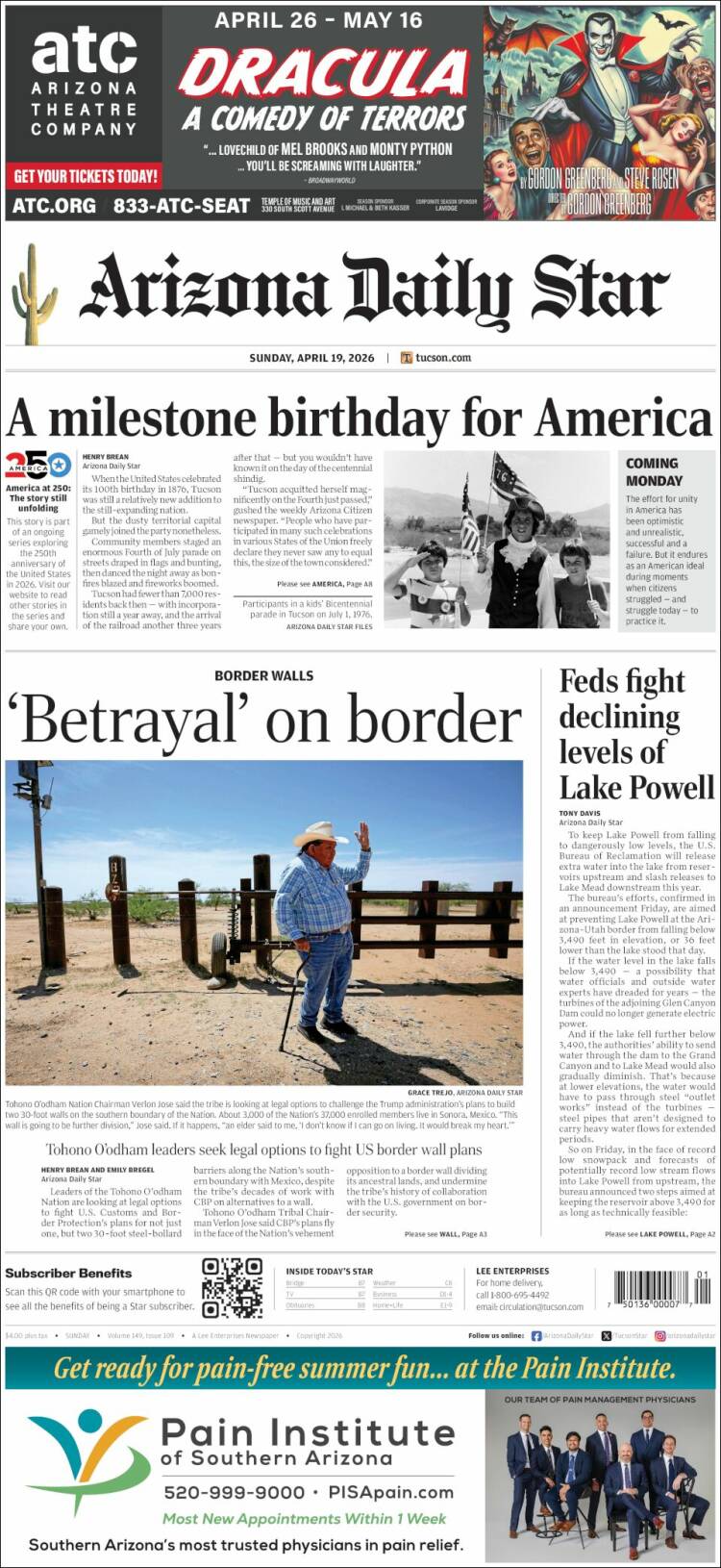 Portada de Arizona Daily Star (USA)