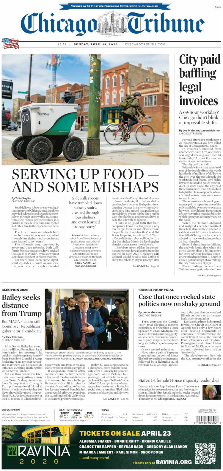 Portada de Chicago Tribune (USA)