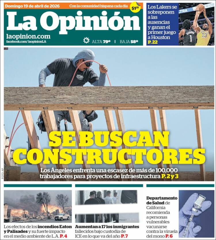 Portada de La Opinión (USA)