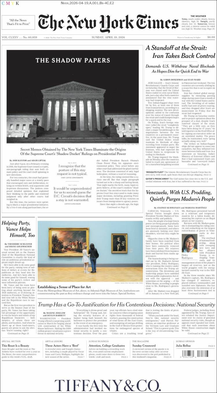 Portada de New York Times (USA)