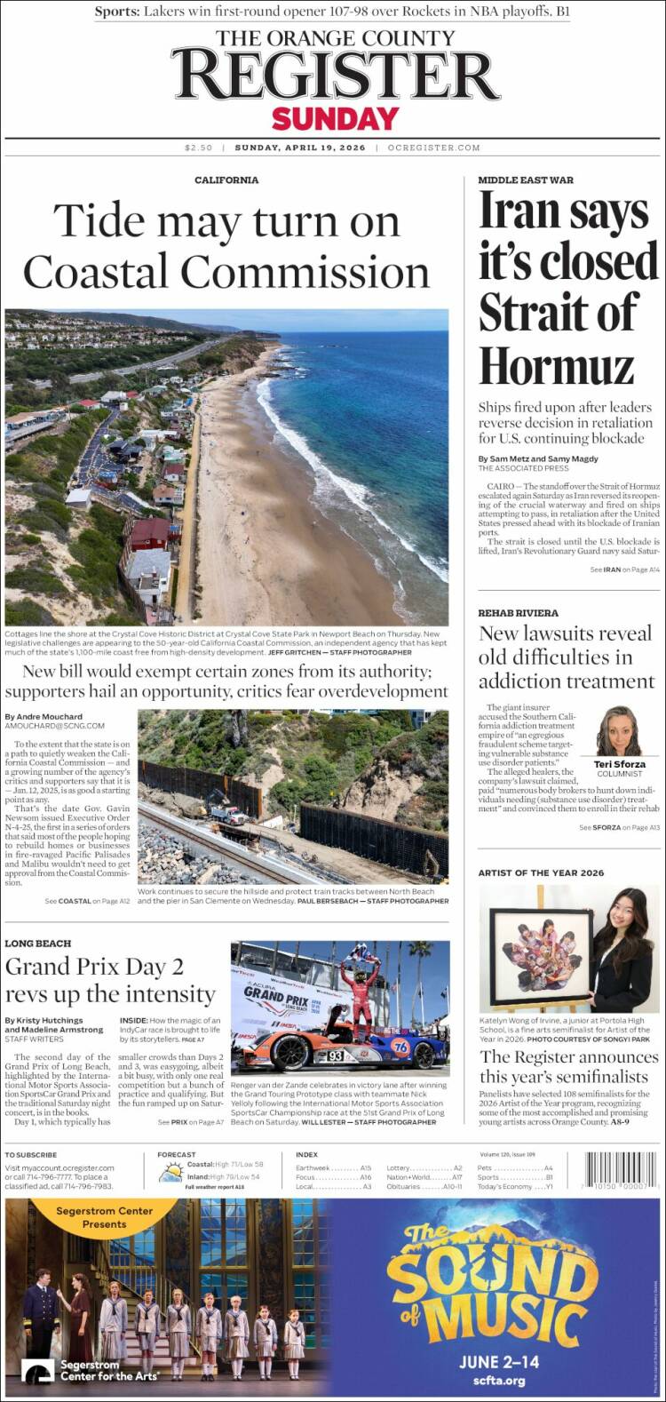 Portada de The Orange County Register (USA)