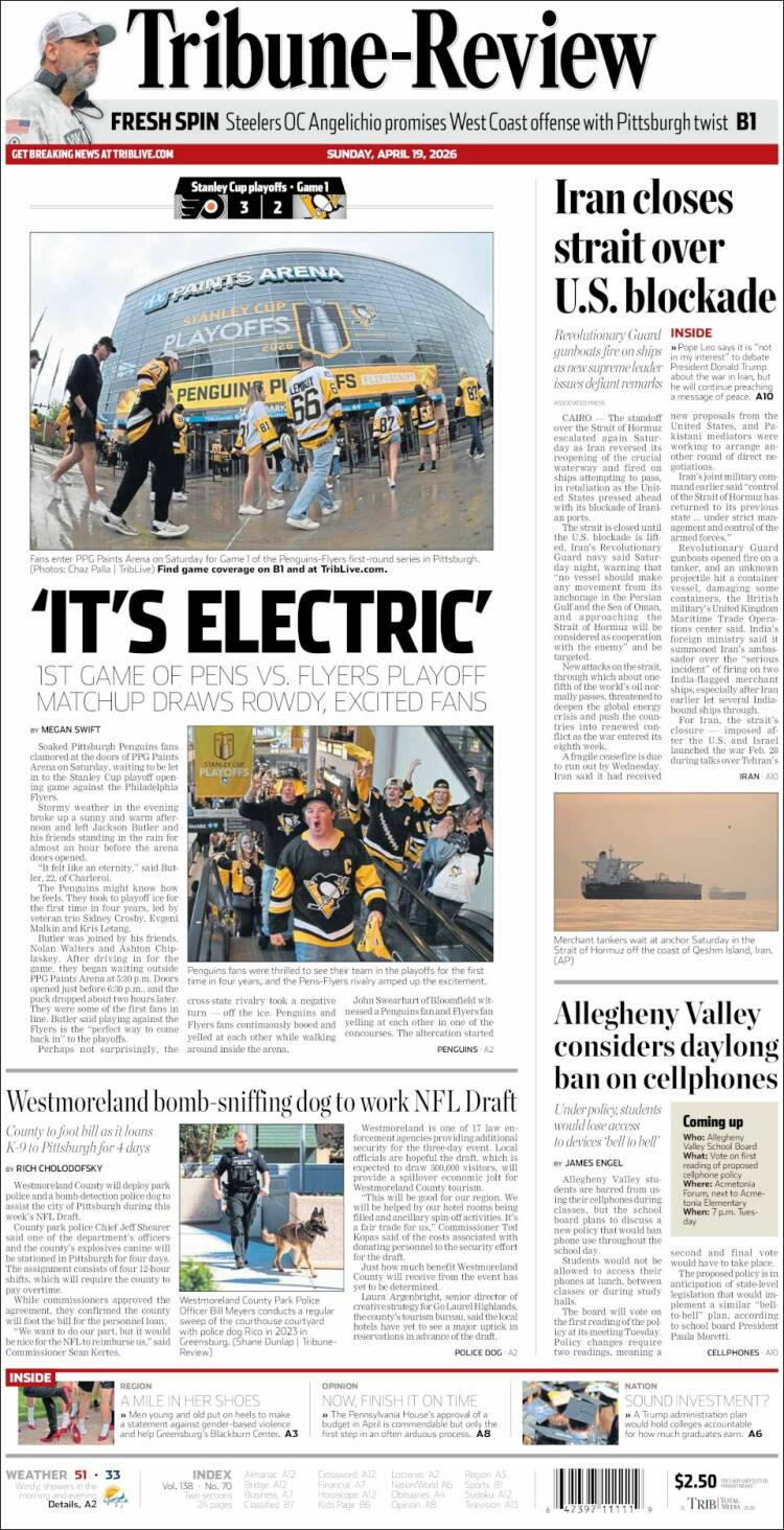 Portada de Tribune-Review (USA)