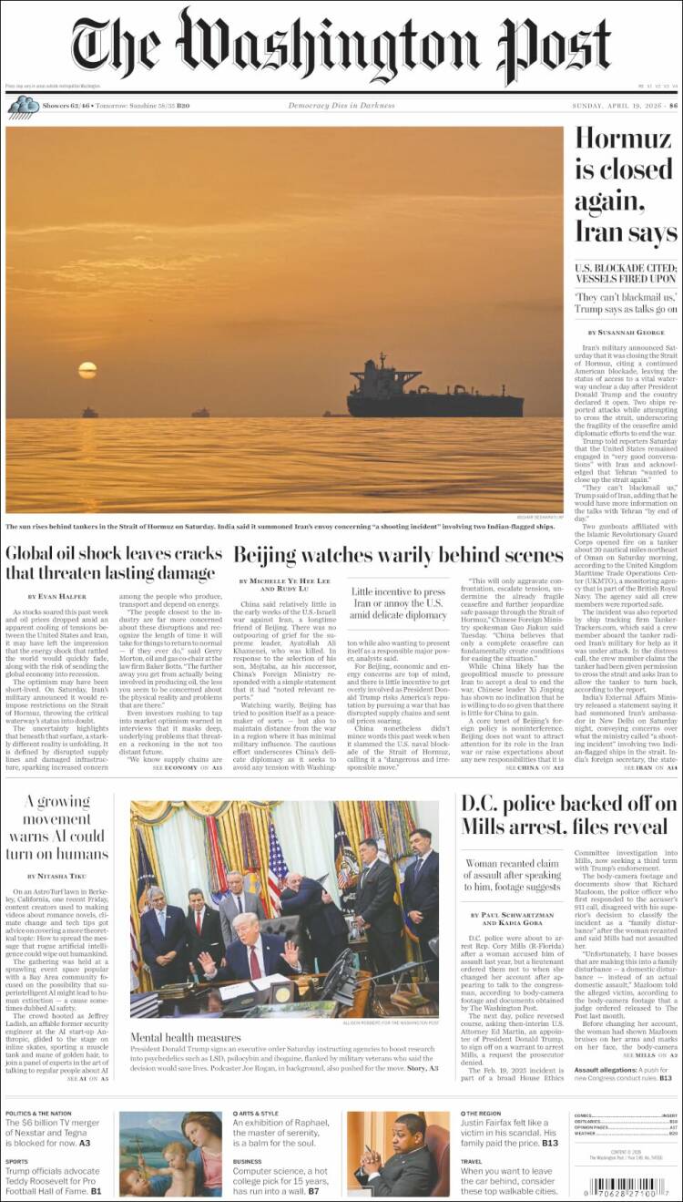 Portada de The Washington Post (USA)