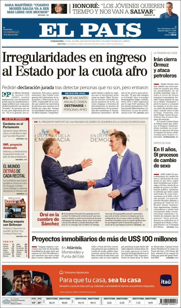 Portada de El País (Uruguay)
