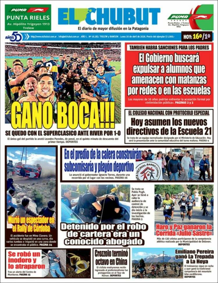 Portada de El Chubut (Argentina)