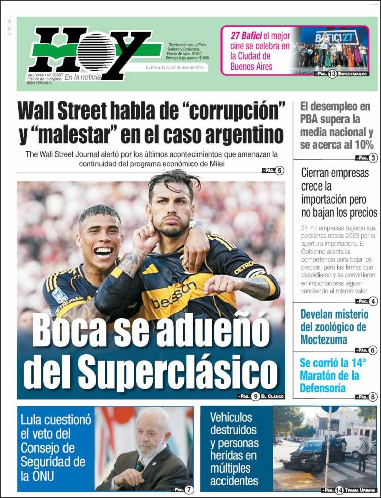 Portada de Diario Hoy (Argentina)