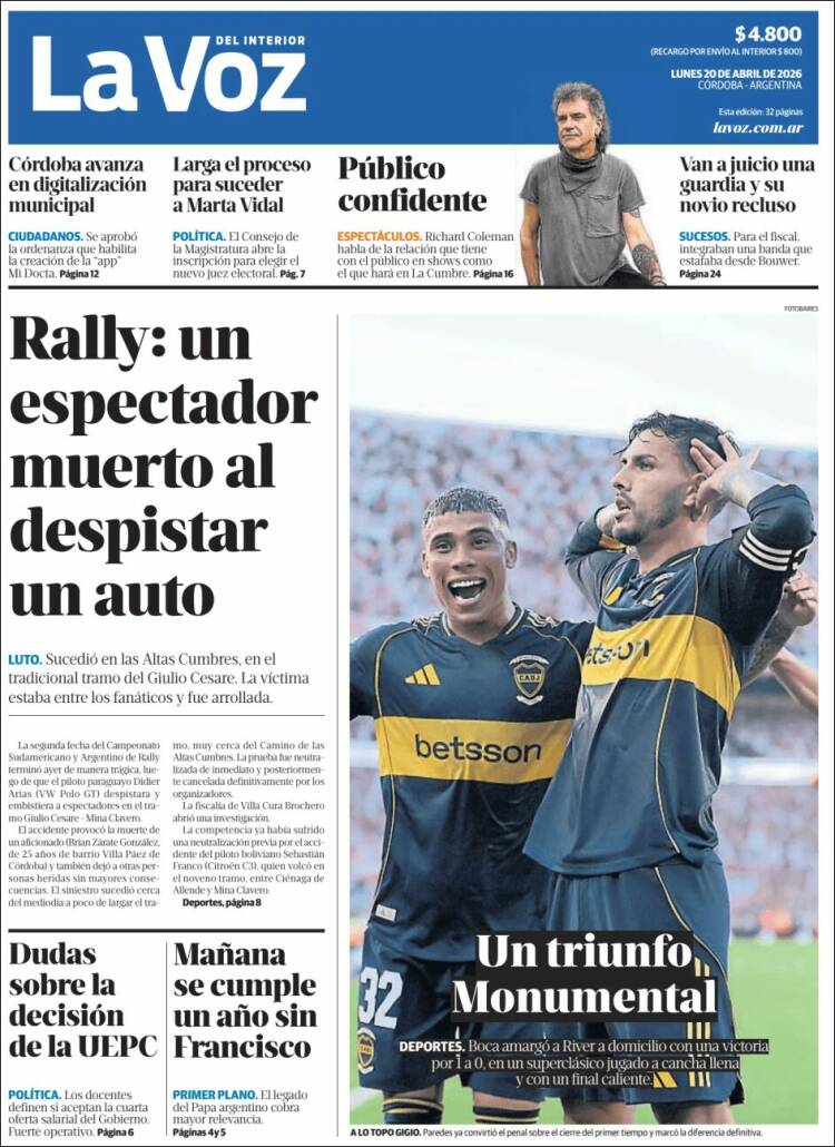 Portada de La Voz del Interior (Argentina)