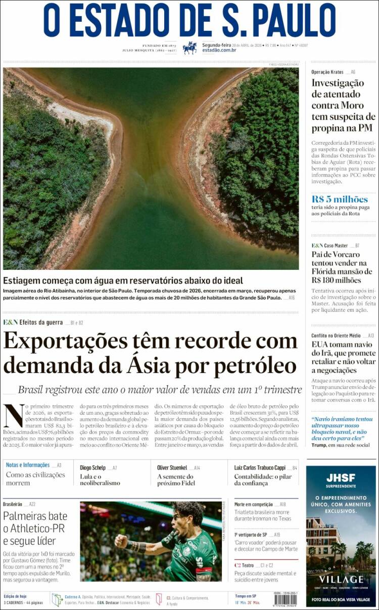 Portada de O Estado de São Paulo (Brasil)