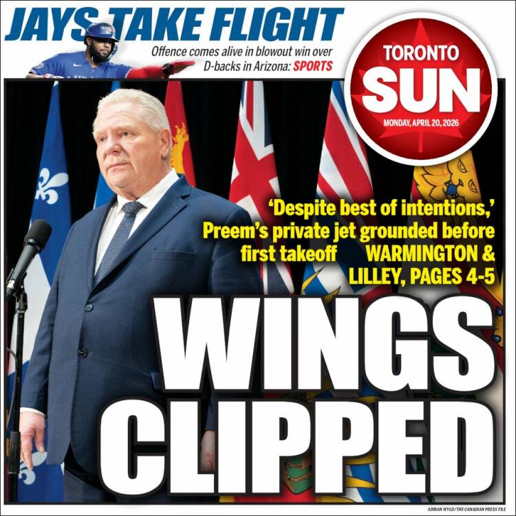 Portada de The Toronto Sun (Canad&aacute;)