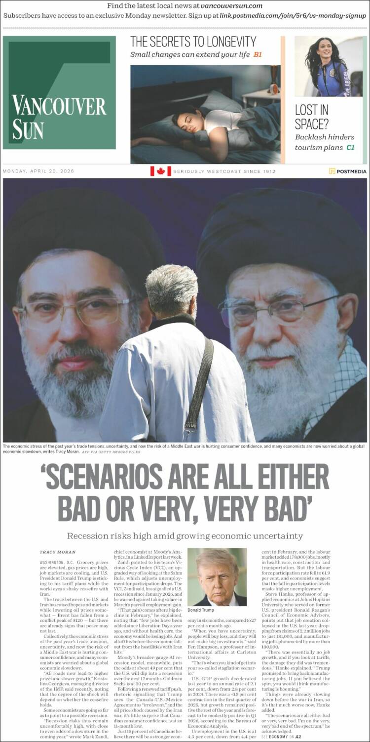 Portada de The Vancouver Sun (Canad&aacute;)