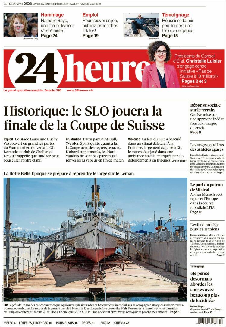 Portada de 24 Heures (Suiza)