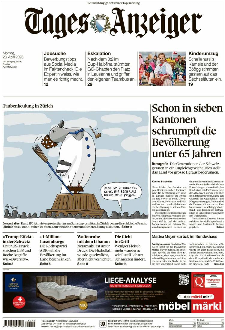 Portada de Tages-Anzeiger (Suiza)