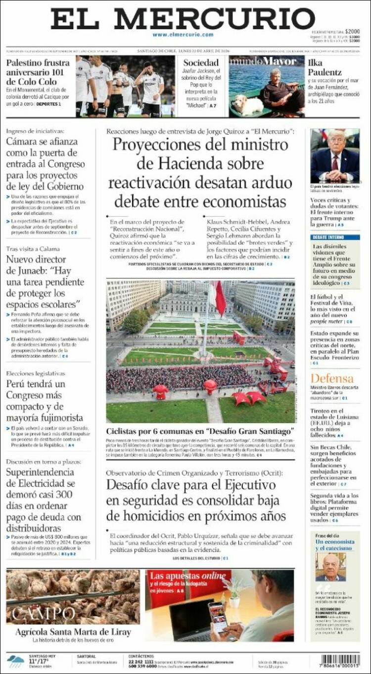Portada de El Mercurio (Chile)