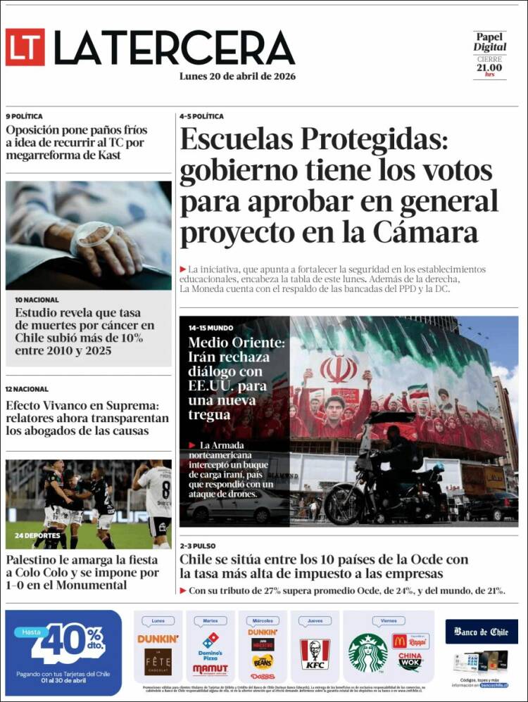 Portada de La Tercera (Chile)