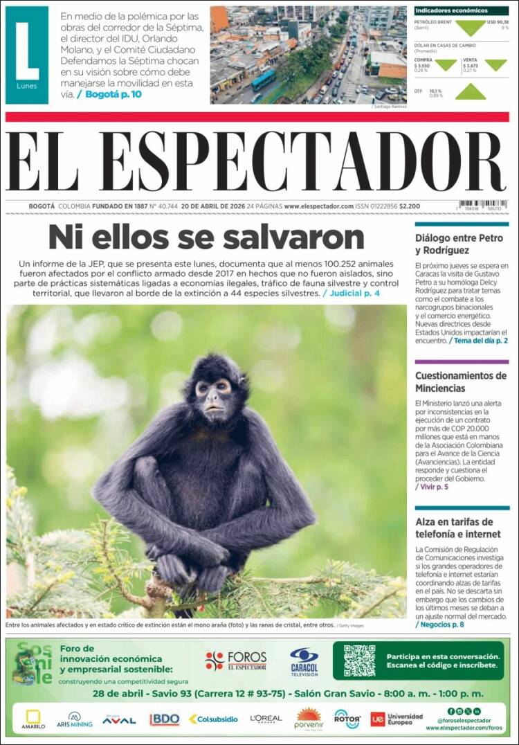 Portada de El Espectador (Colombia)