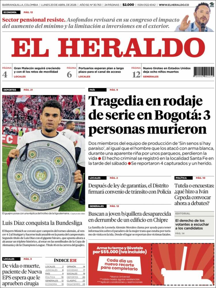 Portada de El Heraldo (Colombia)