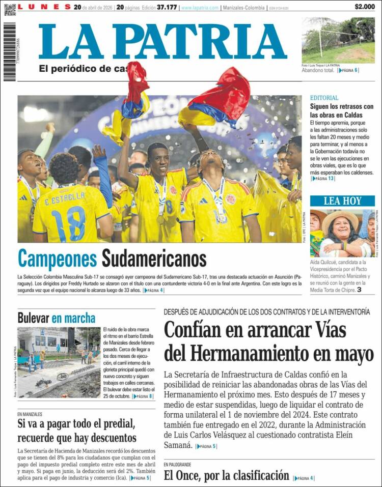 Portada de La Patria (Colombia)