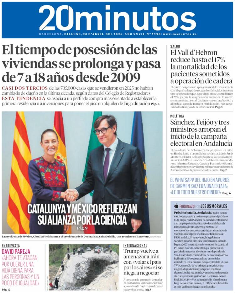 Portada de 20 Minutos - Barcelona (Espagne)