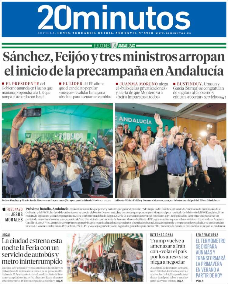 Portada de 20 Minutos - Sevilla (Espa&ntilde;a)