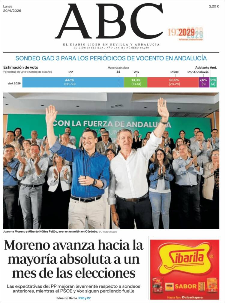 Portada de ABC - Sevilla (Espa&ntilde;a)