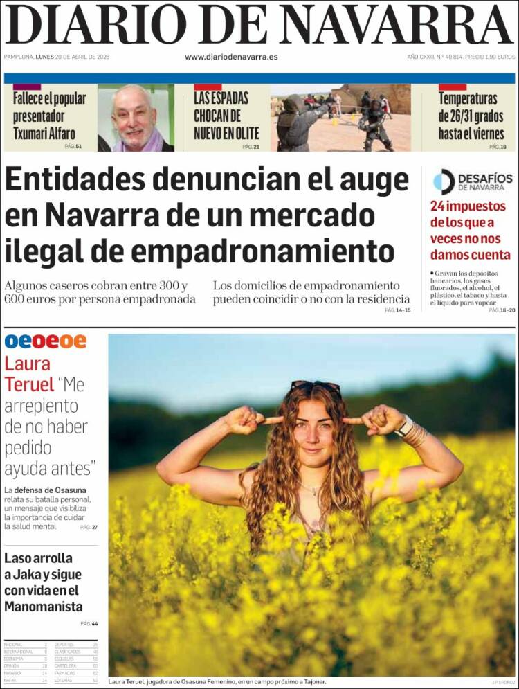 Portada de Diario de Navarra (Espa&ntilde;a)