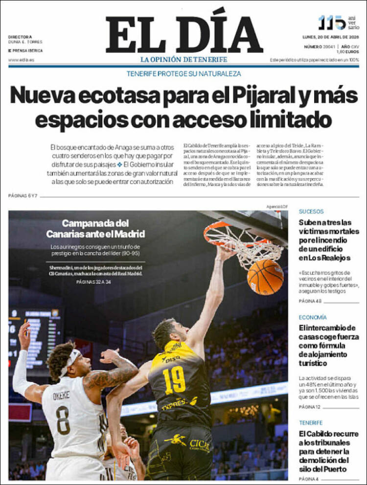 Portada de El Día (Espa&ntilde;a)