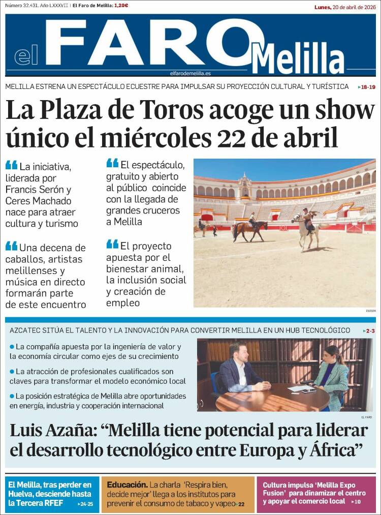 Portada de El Faro de Melilla (Espa&ntilde;a)