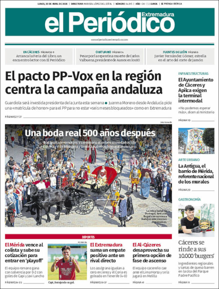 Portada de El Periódico de Extremadura (Espa&ntilde;a)