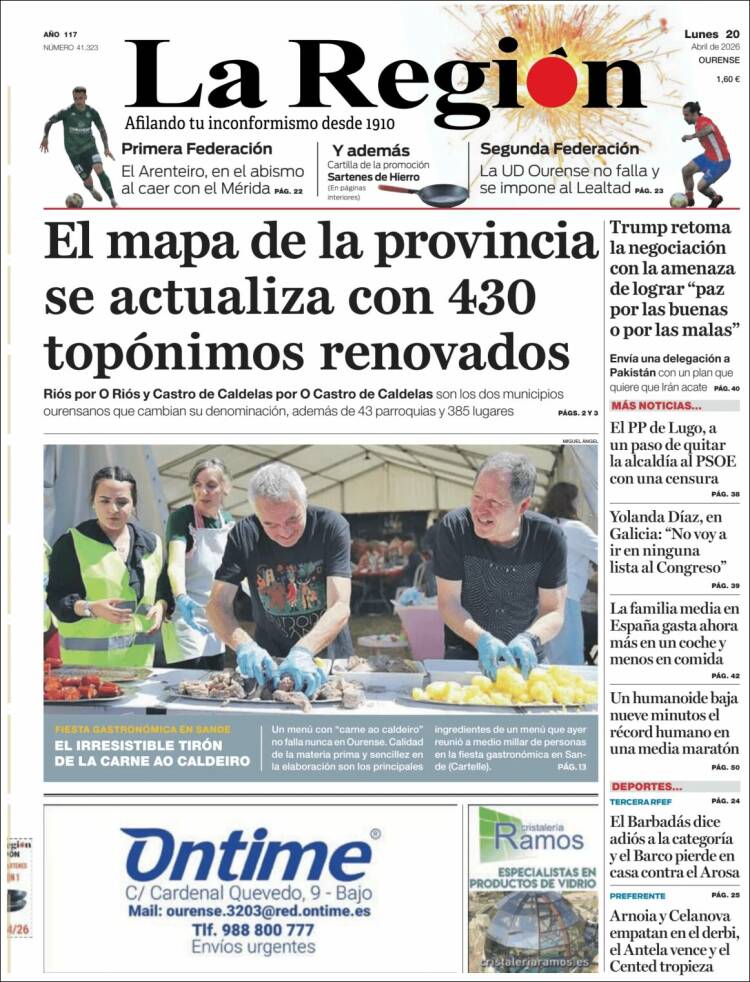 Portada de La Región de Ourense (Espa&ntilde;a)