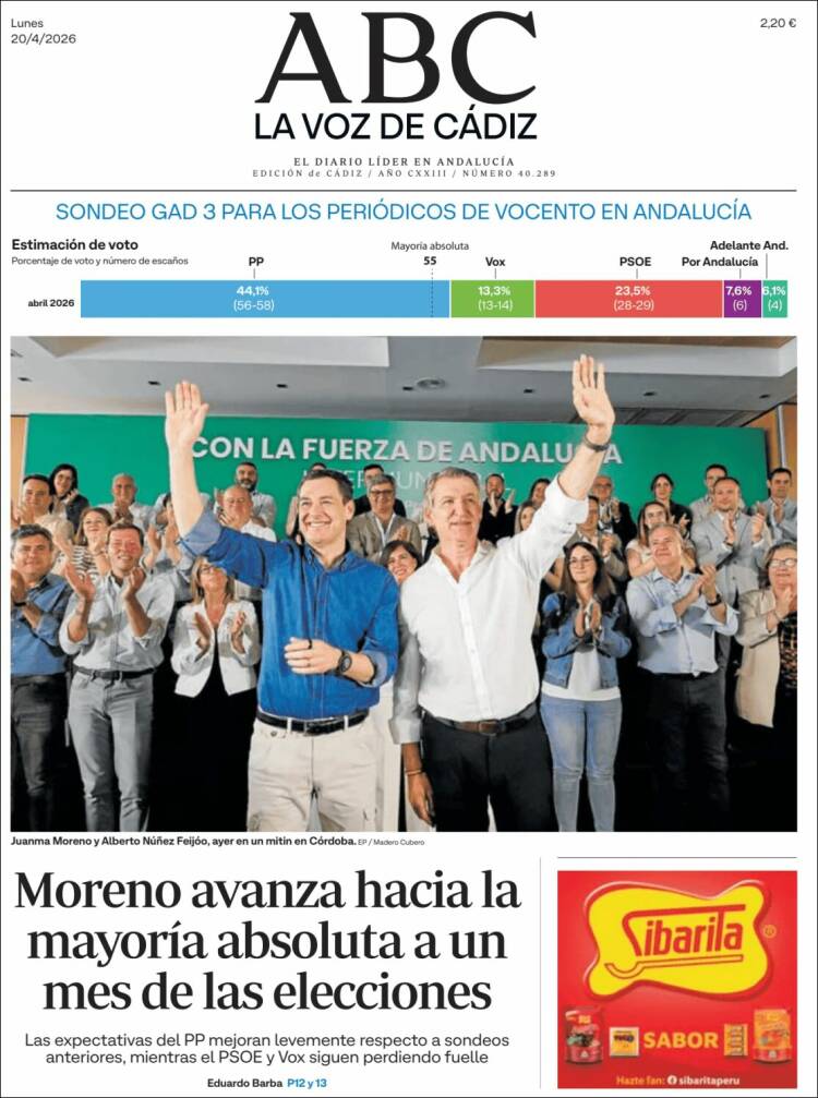 Portada de La Voz de Cádiz (Espa&ntilde;a)