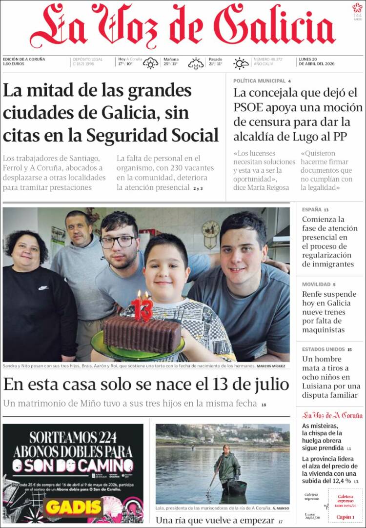 Portada de La Voz de Galicia (Espa&ntilde;a)