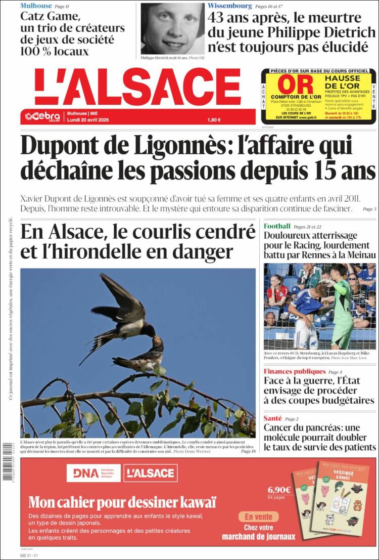 Portada de Journal L'Alsace (Francia)