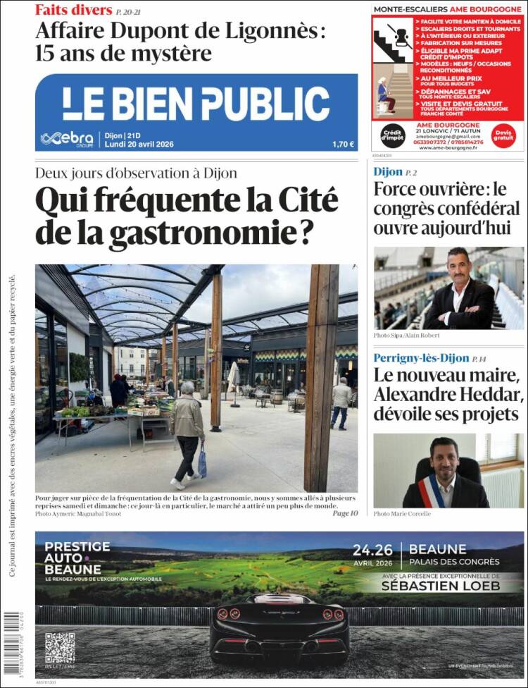 Portada de Le Bien Public (Francia)