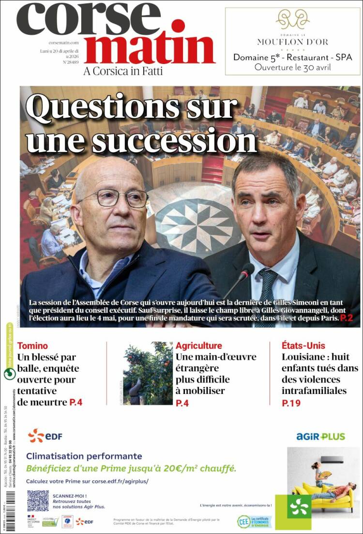 Portada de Corse-Matin (Francia)