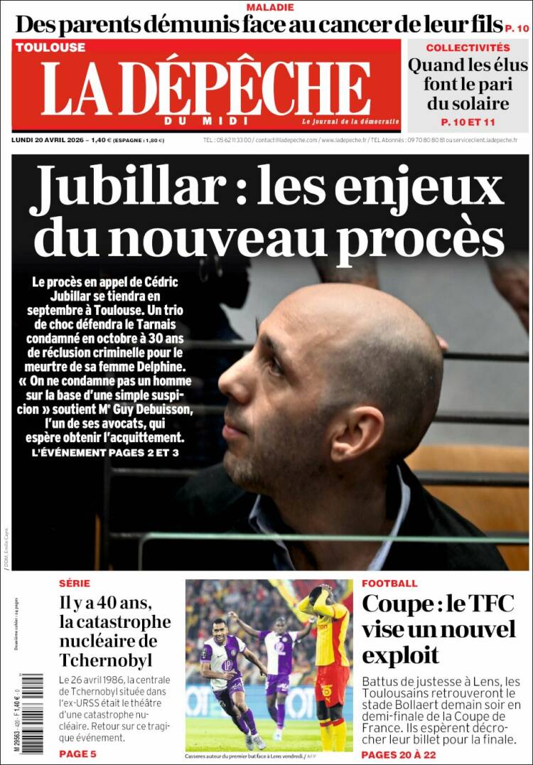 Portada de La Dépêche du Midi (Francia)